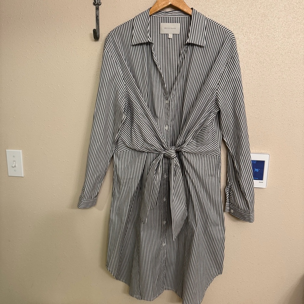 Brochu Walker Ashland Button Front Midi Dress - Fraser Grey Stripe L - Picture 2 of 13